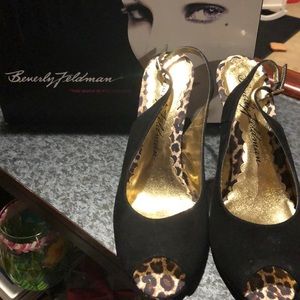 Beverly Feldman black and leopard print heels